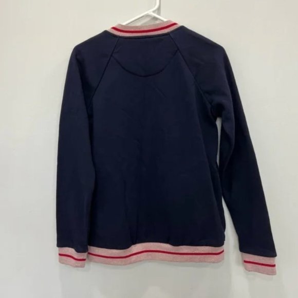 Boden Whitstable Navy Pink Striped Jersey Bomber Jacket Full Zip Size 8 - Picture 3 of 6